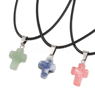 DIY Natural & Synthetic Gemstone Cross Pendant & Waxed Cord Pendant Necklace Making Kits DIY-FS0008-46-1
