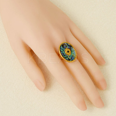 304 Stainless Steel with Natural Shell Cuff Open Rings for Women QD6142-4-1