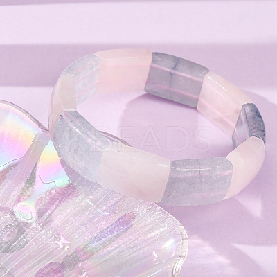 Rectangle Natural Rose Quaretz & Dyed White Jade Imitation Aquamarine Beaded Stretch Bracelets for Women Men GG-CBA9ACE-C05-1
