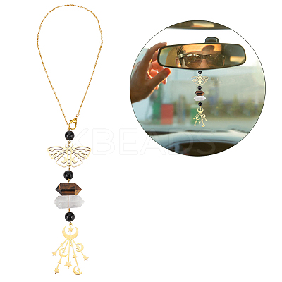 Butterfly & Moon 201 Stainless Steel Car Hanging Pendant Decorations HJEW-PH01764-1