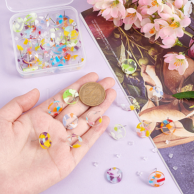 40Pcs Acrylic Flat Round Stud Earring Findings TACR-PH0001-59-1