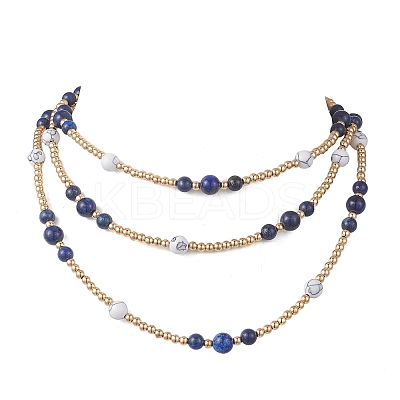 Round Natural Lapis Lazuli & Synthetic Howlite Beaded Wrap Long Necklaces NJEW-JN05907-02-1