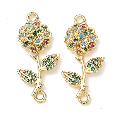 Brass Pave Colorful Cubic Zirconia Connector Charms KK-L253-21G-02-1