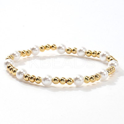 Brass & Resin Imitation Pearl Round Beads Stretch Jewelry for Women YN2620-5-1