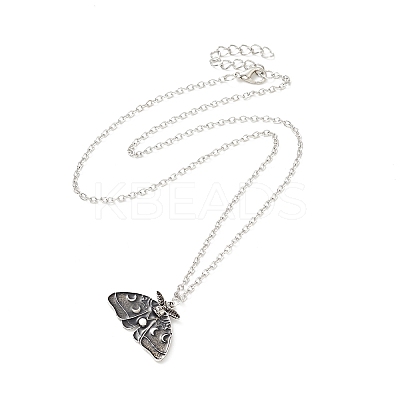 Alloy Moon Phase Moth Pendant Necklace LS-NJEW-G056-04AS-1