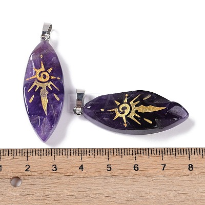 Natural Amethyst Gold Sun Pattern Pendants G-L524-14P-05-1
