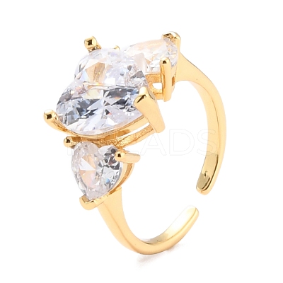 Heart Cubic Zirconia Crystal Wide Band Ring for Girl Women ZIRC-C025-09G-1