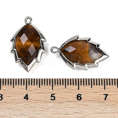 Natural Tiger Eye Faceted Leaf Pendants G-I375-04P-26-1