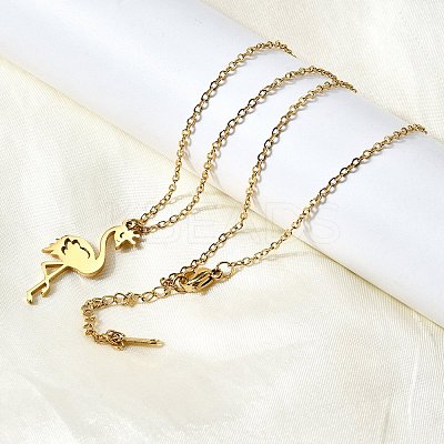 304 Stainless Steel Flamingo Shaped Pendant Cable Chain Necklaces for Women Men NJEW-Q032-02B-G-1