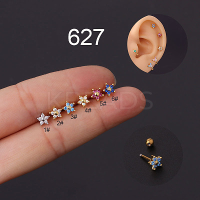 Flower 316L Surgical Stainless Steel Micro Pave Cubic Zirconia Cartilage Earrings WG558ED-03-1