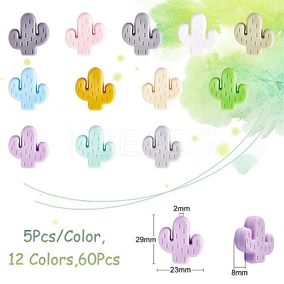 60Pcs Cactus Silicone Focal Beads Colorful Large Hole Loose Spacer Beads Silicone Beads for DIY Necklace Bracelet Earrings Keychain Craft Jewelry Making JX324A-1