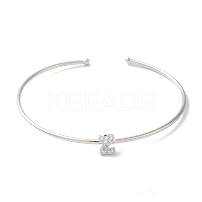Rack Plating Brass Micro Pave Clear Cubic Zirconia Letter Open Cuff Bangles BJEW-A018-01P-Z-1
