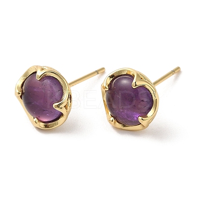Natural Amethyst Flat Round Stud Earrings EJEW-A099-02G-1