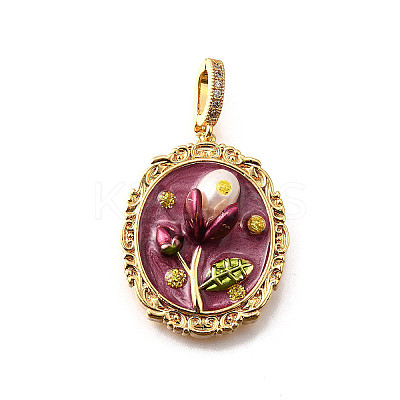 Brass Micro Pave Cubic Zirconia & Enamel Pendants KK-R222-08G-01-1