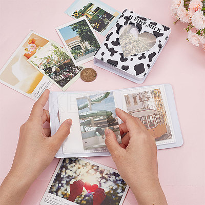 2 Books 2 Colors 3 Inch PVC Mini Love Heart Hollow Photocard Holder Book AJEW-CP0005-84-1