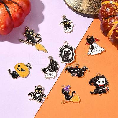 10Pcs 10 Styles Halloween Alloy Enamel Pendants ENAM-FS0003-83-1