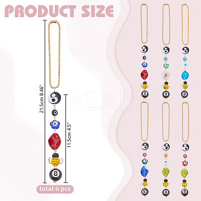 6Pcs 6 Styles Flower Bees Handmade Lampwork Beads Hanging Ornament HJEW-AR00016-1