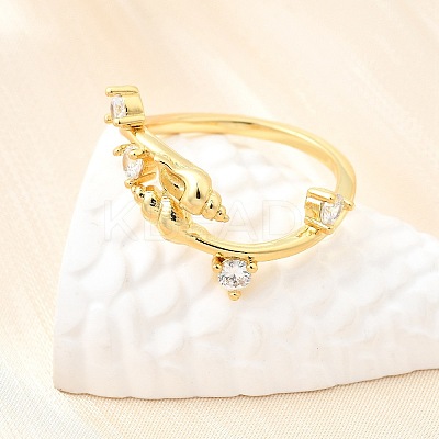 Ocean Theme Brass Micro Pave Cubic Zirconia Cuff Rings for Women RJEW-F184-17A-G-1