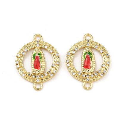 Brass Micro Pave Clear Cubic Zirconia Virgin Mary Connector Charms KK-L251-20G-02-1