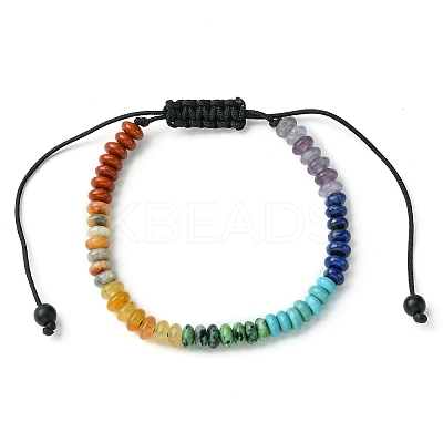 Natural & Synthetic Mixed Gemstone Flat Round Braided Bead Bracelets BJEW-JB09710-01-1