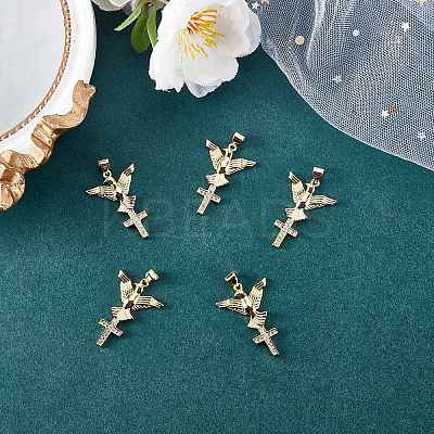 5Pcs Brass Micro Pave Clear Cubic Zirconia Pendants ZIRC-SZ0003-21-1