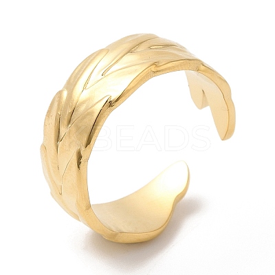 304 Stainless Steel Leaf Open Cuff Ring for Women RJEW-I098-07G-1