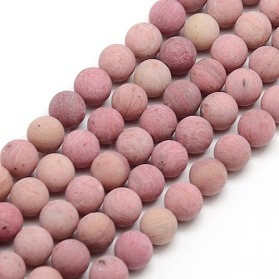 Natural Frosted Rhodonite Round Bead Strands G-M064-4mm-04-1