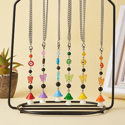 7Pcs Chakra Theme Evil Eye Butterfly Mushroom Pendant Decoration HJEW-SW00009-1