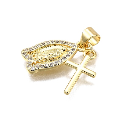 Rack Plating Brass Micro Pave Cubic Zirconia Pendants KK-D343-13G-1
