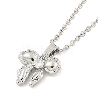Brass Micro Pave Clear Cubic Zirconia Pendant Necklaces for Women NJEW-B100-01P-1