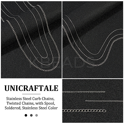 3 Styles 304 Stainless Steel Curb Chains CHS-UN0001-24-1