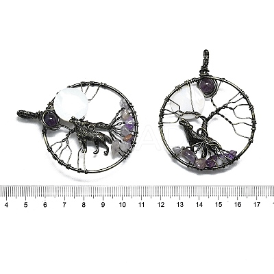 Natural Amethyst and White Shell Copper Wire Wrapped Big Pendants G-K404-01AB-1