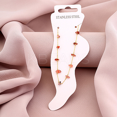 Dyed Natural Quartz Chip with 304 Stainless Steel Chain Anklets WGD014F-06-1