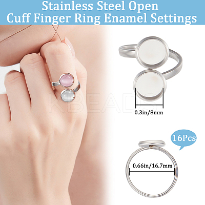 16Pcs 201 Stainless Steel Open Cuff Ring Findings RJEW-BBC0001-15-1