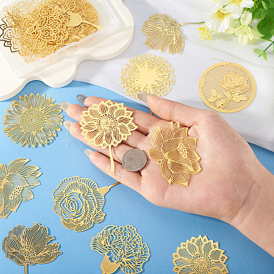 24Pcs 12 Styles Brass Filigree Big Pendants KKC-TA0001-05-1