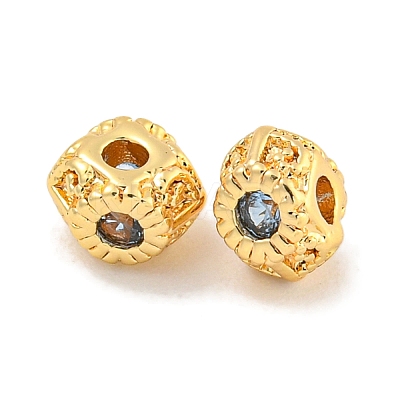 Brass Micro Pave Clear Cubic Zirconia Beads KK-P275-29G-1