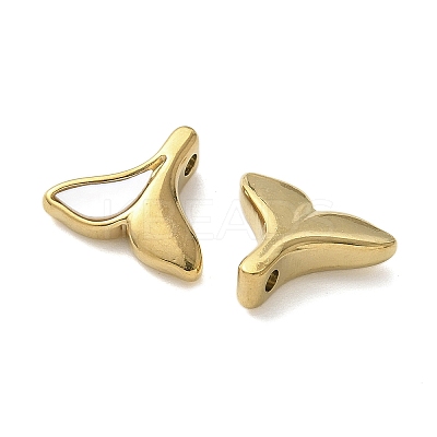 Fishtail Shape 304 Stainless Steel Natural Paua Shell/White Shell Charms Ion Plating(IP) STAS-U037-07G-02-1