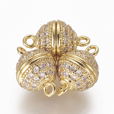 Brass Micro Pave Cubic Zirconia Magnetic Clasps with Loops ZIRC-L082-B-01-1