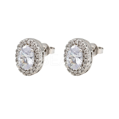 Brass Micro Pave Clear Cubic Zirconia Stud Earrings EJEW-Z128-01P-03-1