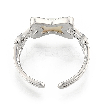 Clear Cubic Zirconia Letter X Open Cuff Ring RJEW-N039-11P-1