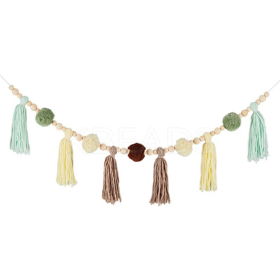 Round Cotton Tassel Hanging Wall Art Decorations HJEW-WH20003-19B-1