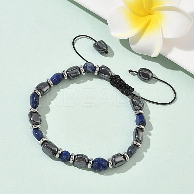 Natural  Lapis Lazuli
 & Non-magnetic Synthetic Hematite Beaded Braided Bead Bracelets for Men Women BJEW-Z148-08P-05-1