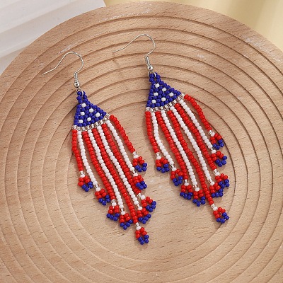 Colorful Glass Beaded Dangle Earrings for Independence Day PW-WG77727-01-1