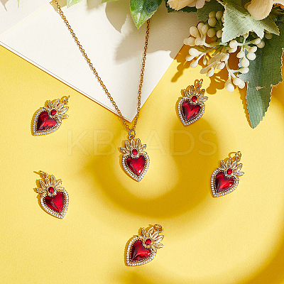 6Pcs Brass Micro Pave Clear Grade AAA Cubic Zirconia Pendants KK-BBC0015-32A-1