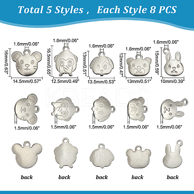 40Pcs 5 Style 201 Stainless Steel Charms STAS-DC0008-71-1