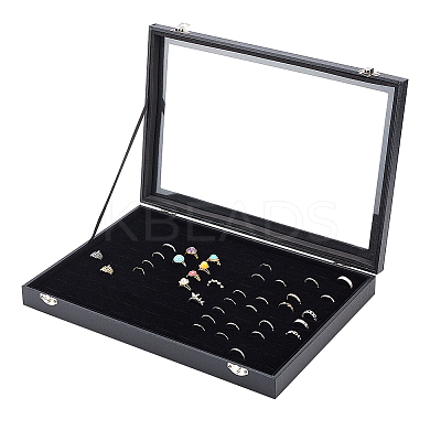 100 Slot Rectangle Dustproof Wood Jewelry Presentation Box AJEW-WH0323-46-1