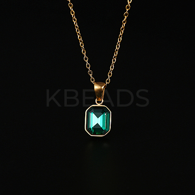 Glass Rectangle Pendant Necklace with Golden Stainless Steel Chains ZR6442-1