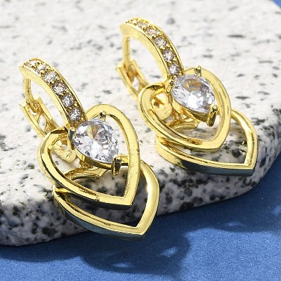 Brass Clear Cubic Zirconia Hoop Earrings EJEW-M047-12G-1