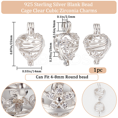 Anti-Tarnish 1Pc Rhodium Plated 925 Sterling Silver Empty Bead Cage Pendants STER-BBC0005-70A-1