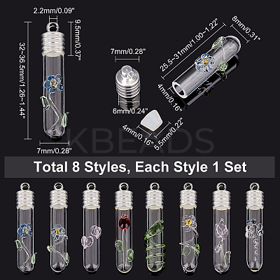 7 sets 7 style Clear Glass Long Bottle Pendants GLAA-PH0001-88-1